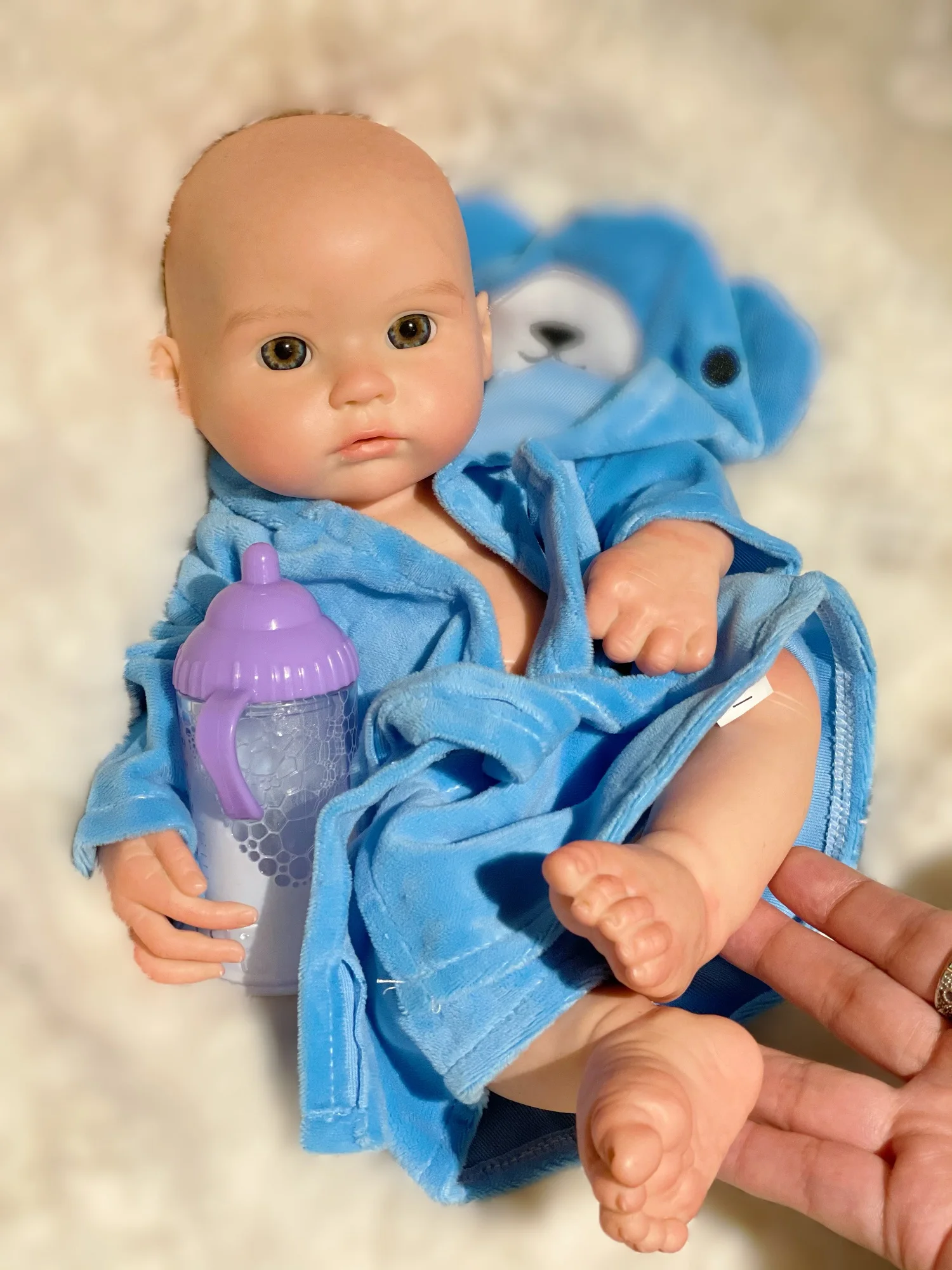 

35cm Can Drink and Pee Open Eyes Solid Silicone Reborn Baby Boy Handmade Bebe Reborn Washable Lifelike Real Muñeca Reborn Doll