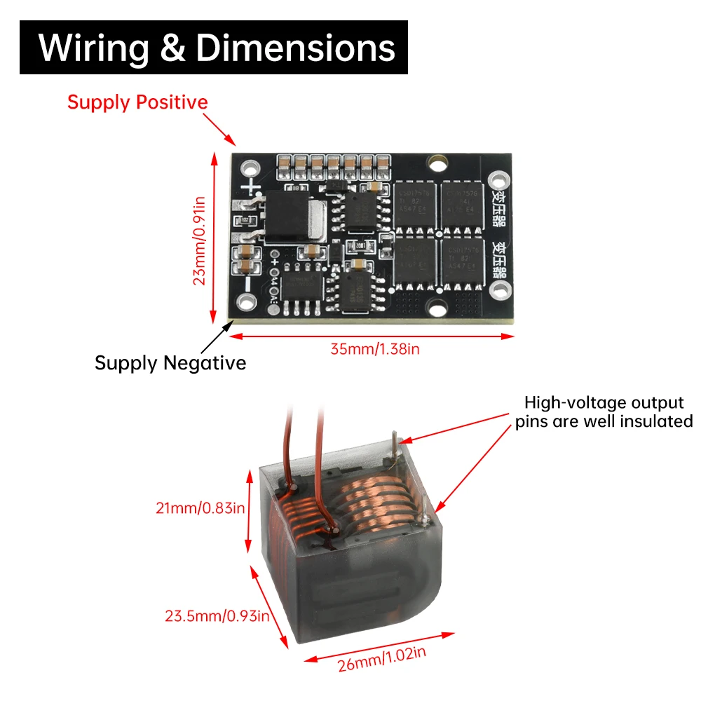 DC6-15V to AC 10KV-25KV High Voltage Generator Step-up Inverter Arc Igniter Coil Module Boost Board 20kV Frequency Converter 70W