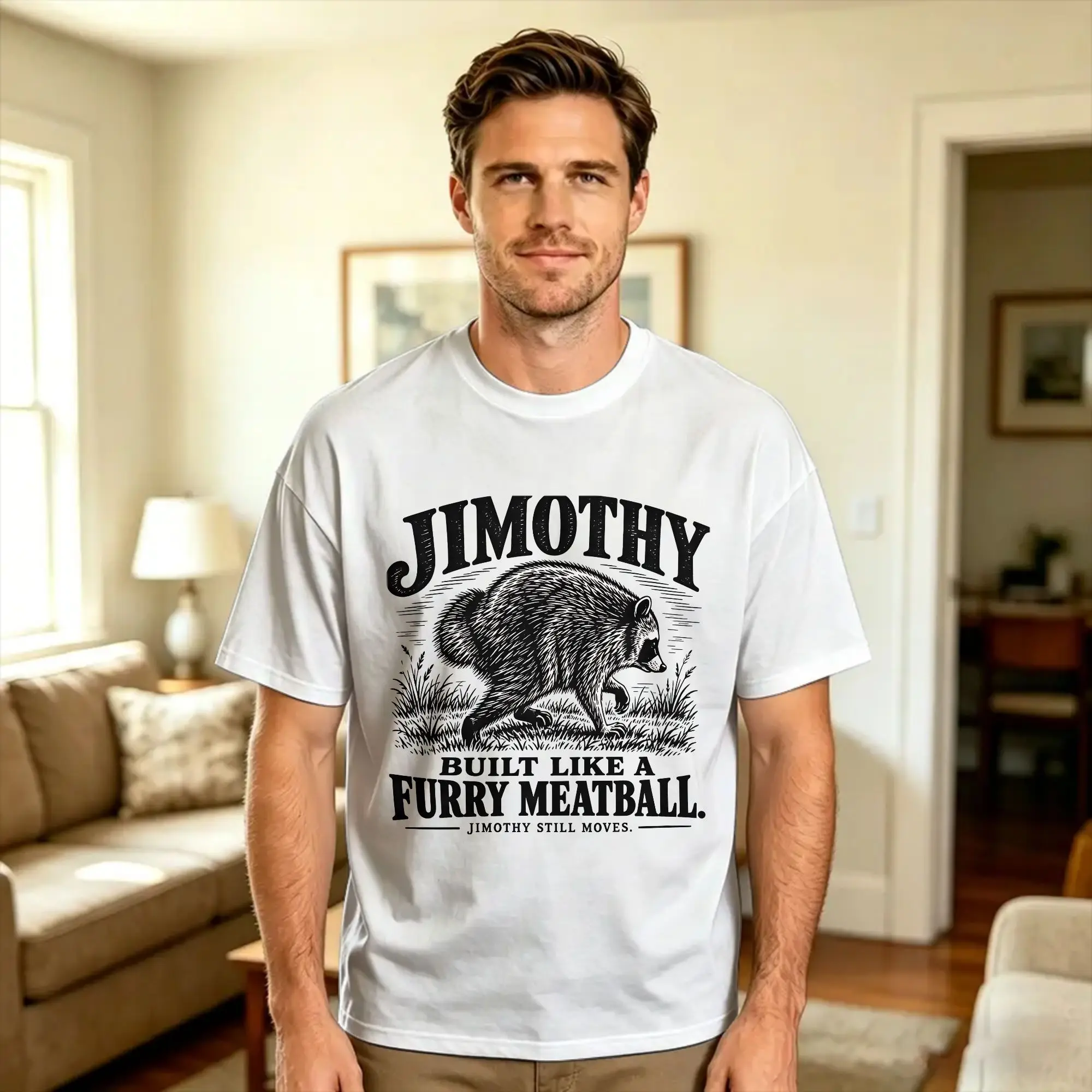 Vintage T-Shirt Summer Jimothy the Furry Meatball Hip Hop T Shirts  Cotton Tee Shirt for Couple Y2K Fun Short Sleeve Top Tees