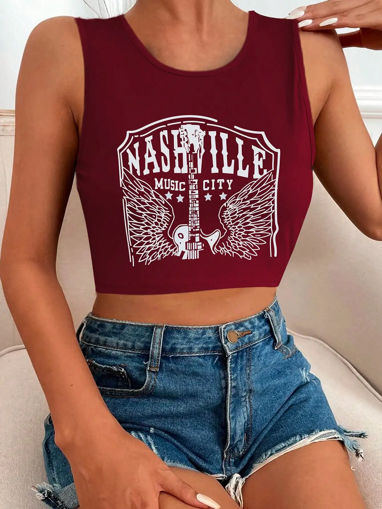 Rocknroll Guitar Print Vest Rock Street Metal Vintage Women's Crop top Fashion Casual Summer Top Harajuku 2024 New