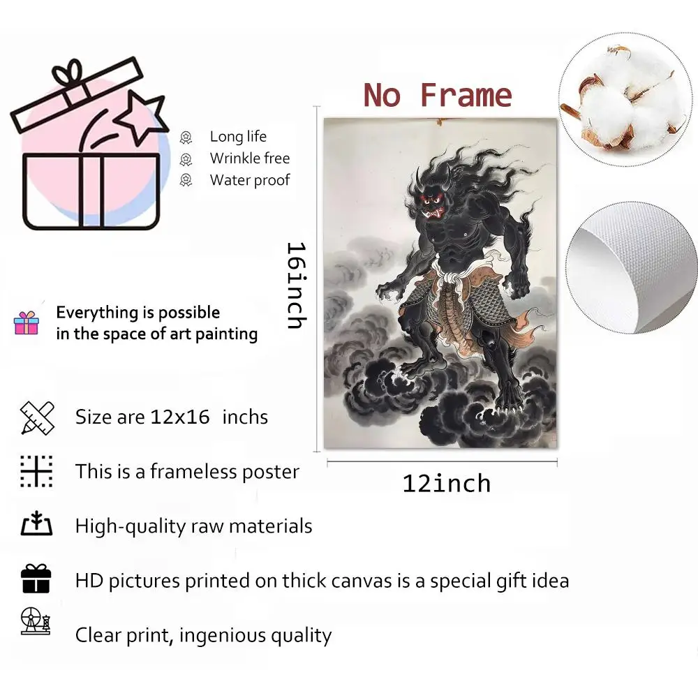 Art Kaiju Japanese Monster Painting Calligraphy Wall Art Mural Living Room Canvas Decor Gifts