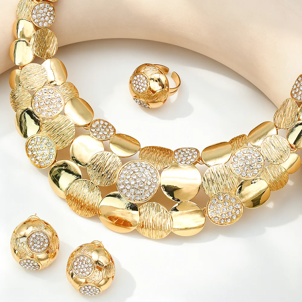 Luxury Jewelry Set For Women 18K Gold Plated Nacklace Earring Bangle Ring 4pcs Big Set Jewelry High Quality Italian Design