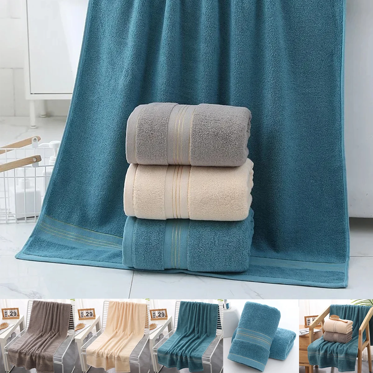 

Thicken Cotton Bath Towel Adult Soft Absorbent Towels No Fading Multifunction Use Home Sports Travel Bathroom Large Towels