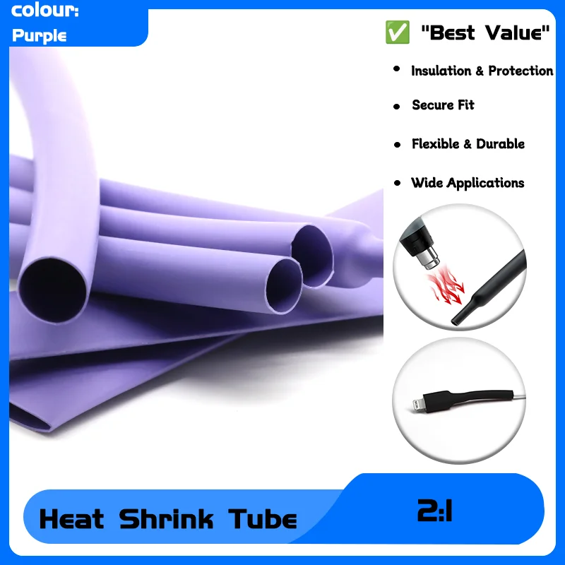 

2:1 Purple Dia Heat Shrink Tube DIY Cable Repair Polyolefin Protector Shrinkable Tubing Insulation Case Sleeve Wrap 2mm ~ 50mm