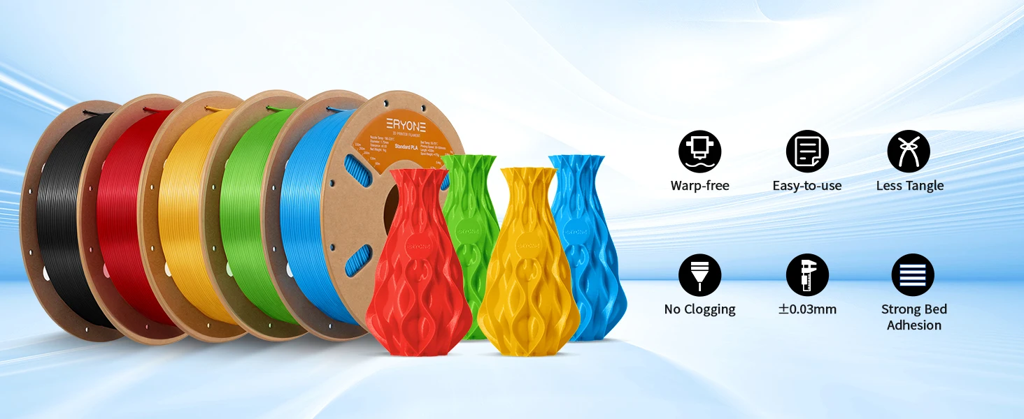 ERYONE 3KG PLA Filament 1,75mm, Standardqualität mit Hoher Zähigkeit, Geringer Verformung, Hervorragende Druckqualität, 1kg Spule – Detail 1
