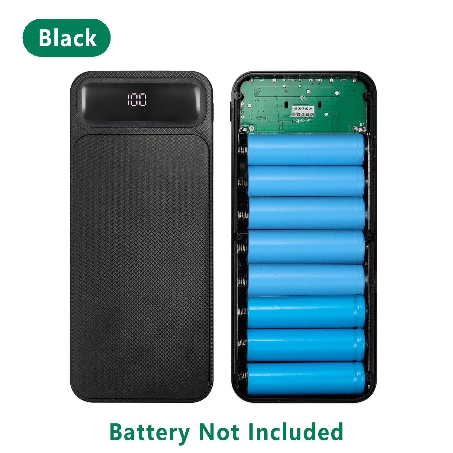 Battery Charger Case Portable DIY 8x18650 Power Bank Box with 2 USB Output/Micro and Type C Input for phones/tablets/switch