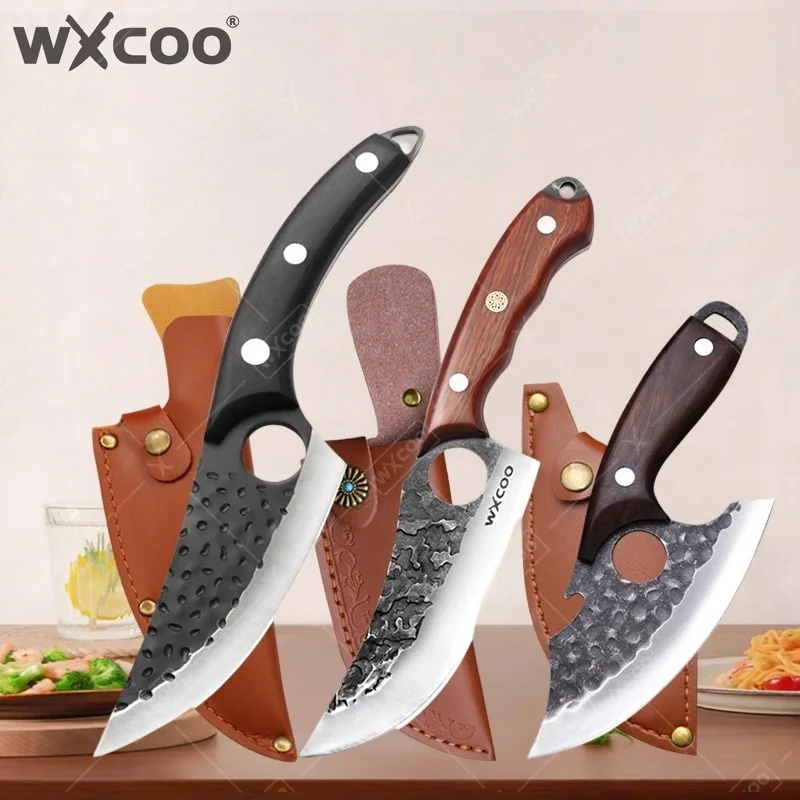 WXCOO Kitchen Hand-forged Chef Knife Boning Knife Butcher Knife Multifuntional Bottle Opener For Cooking Household Wooden Handle