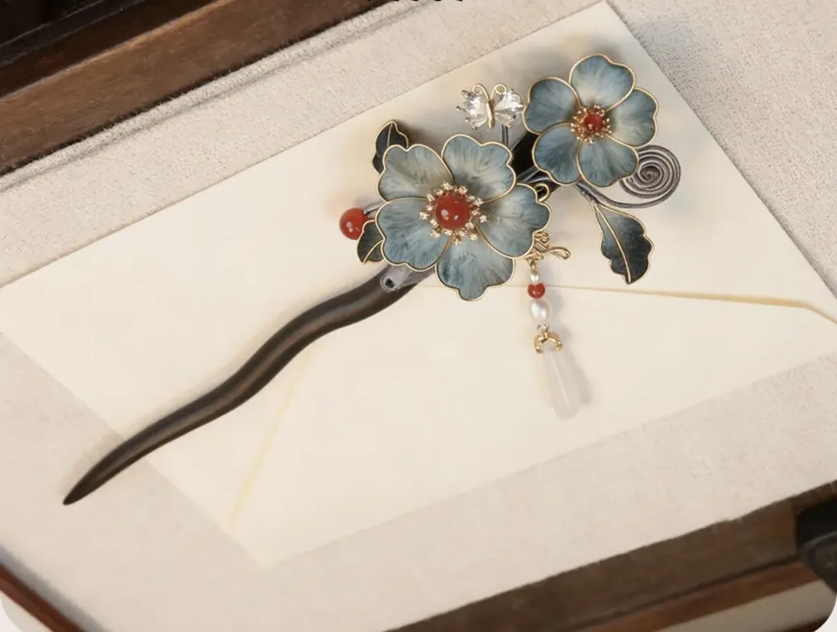 Handmade Velvet Flower Hair Stick, Retro Minimalist Fairy Chinese Style Hairpin, Gift