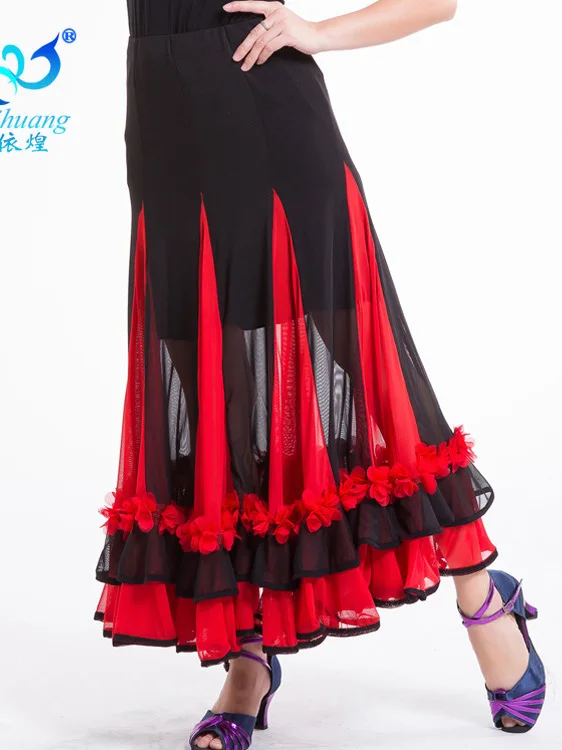 Jupes de flamenco pour la danse latine pour femmes, robe standard moderne, robe de compétition adulte, longue, salle de Rh, pratique