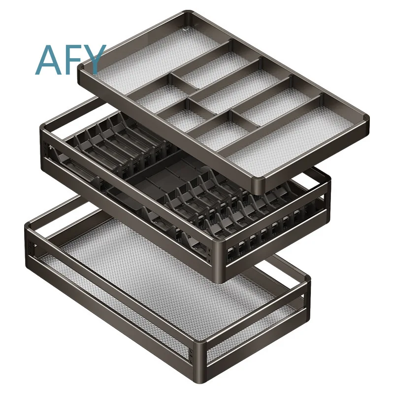 Kitchen Basket for Cabinet Gun Grey Stainless Steel Drawer Dish Rack Chopsticks Storage Box Cabinet Organizer Kitchen Storage
