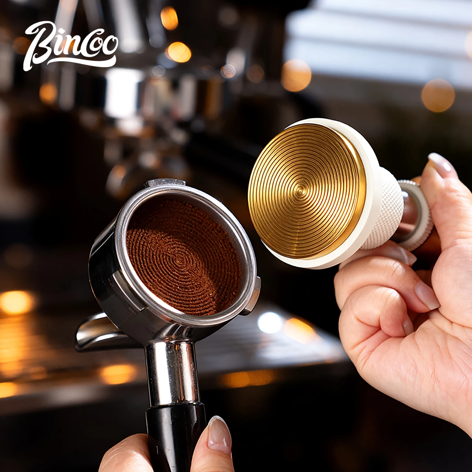 Bincoo Premium Constant Force Titanium Plated Espresso Tamper 30LB Impact Spring Loaded Threaded Base Coffee Tamping Tool