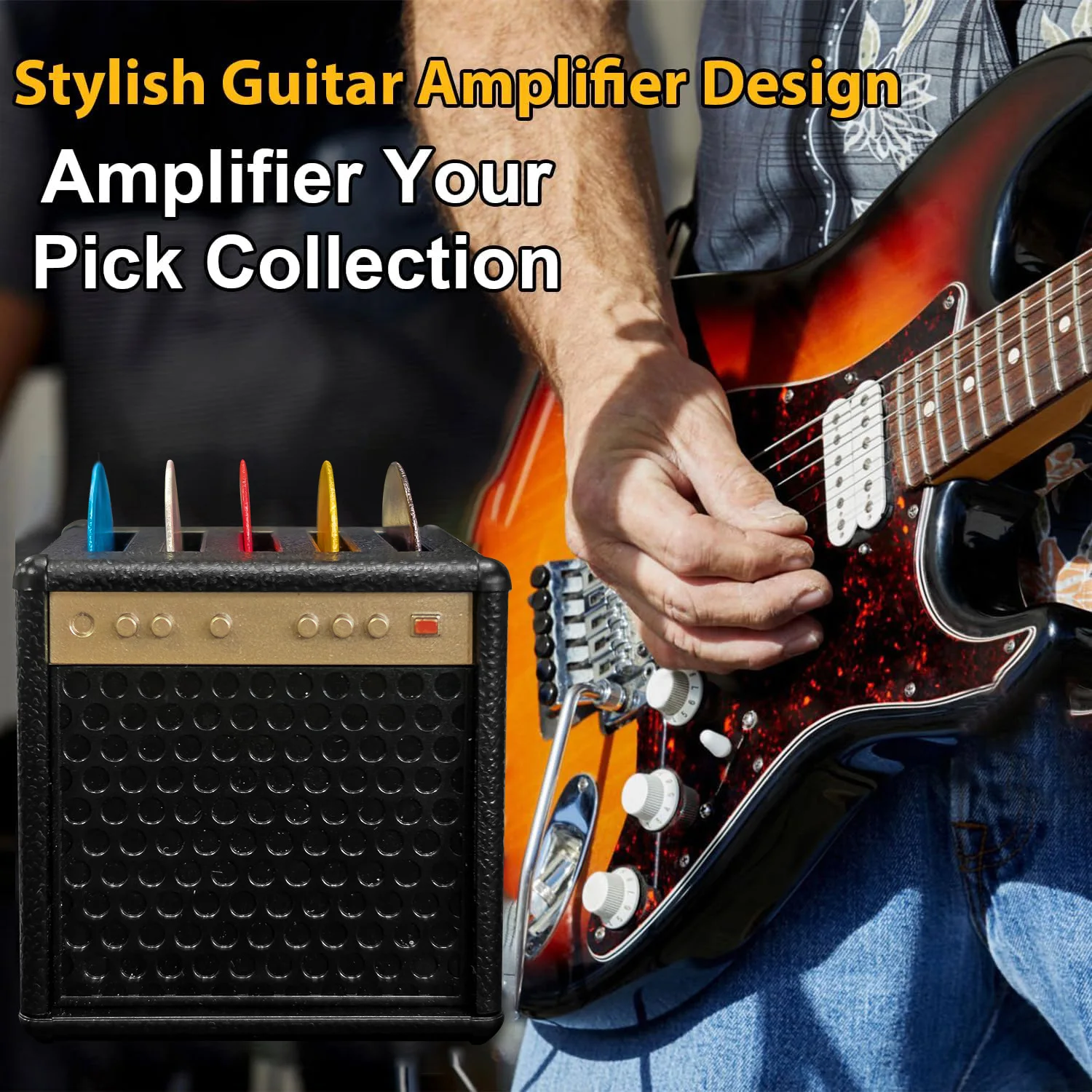Vintage Guitar Pick Holder – Portable Storage Case with Color-Coded Compartments, Durable Plastic, Ideal Gift for Guitar Players