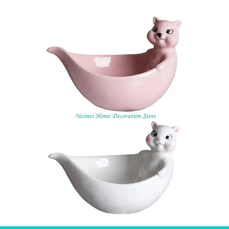 H7BF Ceramic Squirrel Planter Holder Storage Bucket Personality Decoration Holder Creative Office Home Decoration