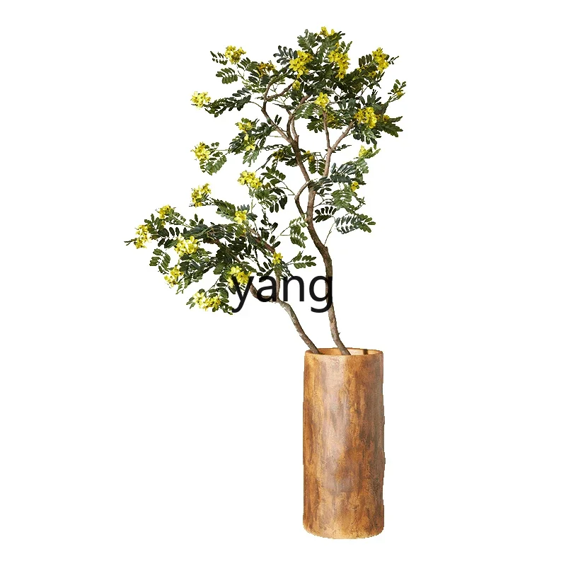 xyy simulated green plant indoor floor-to-ceiling potted false tree plant yellow locust flower bonsai ornament