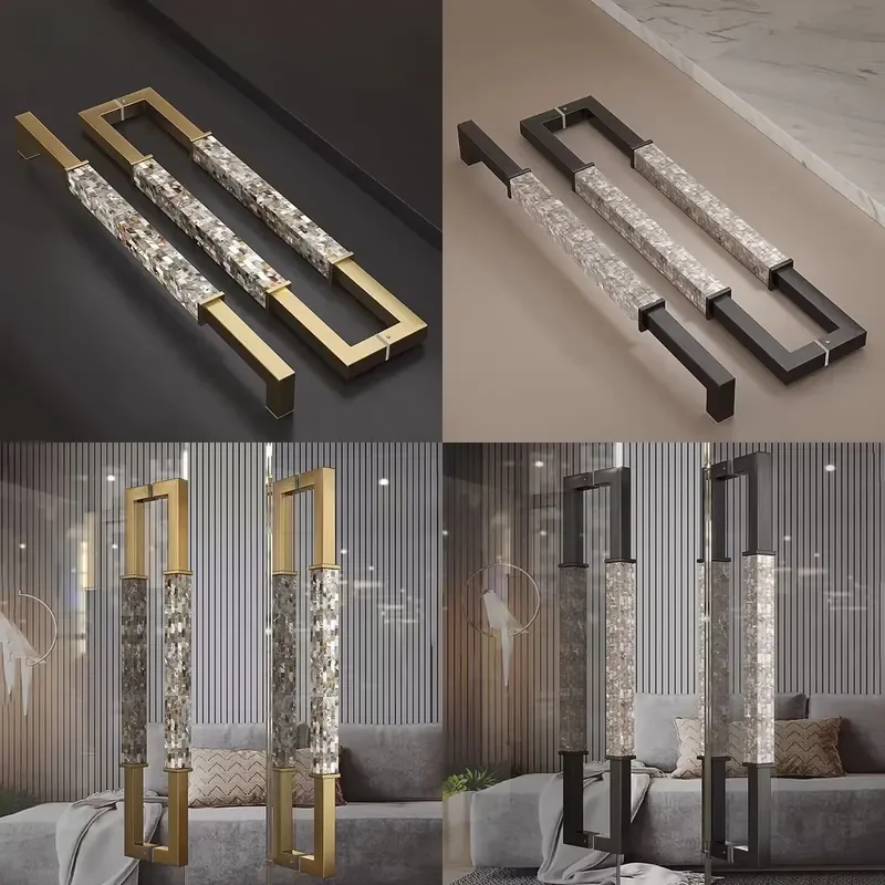Long Mosaic Natural Shell Door Handle Luxury Front Door Heavy Duty Gold Black Veneer Building Hardware Accessories