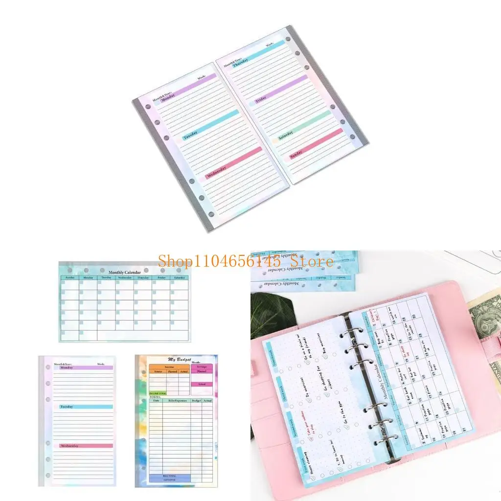 ルーズリーフリフィルペーパー罫線入りシート、予算/週間/月間シート、予算バインダープランナールーズリーフノートジャーナル用