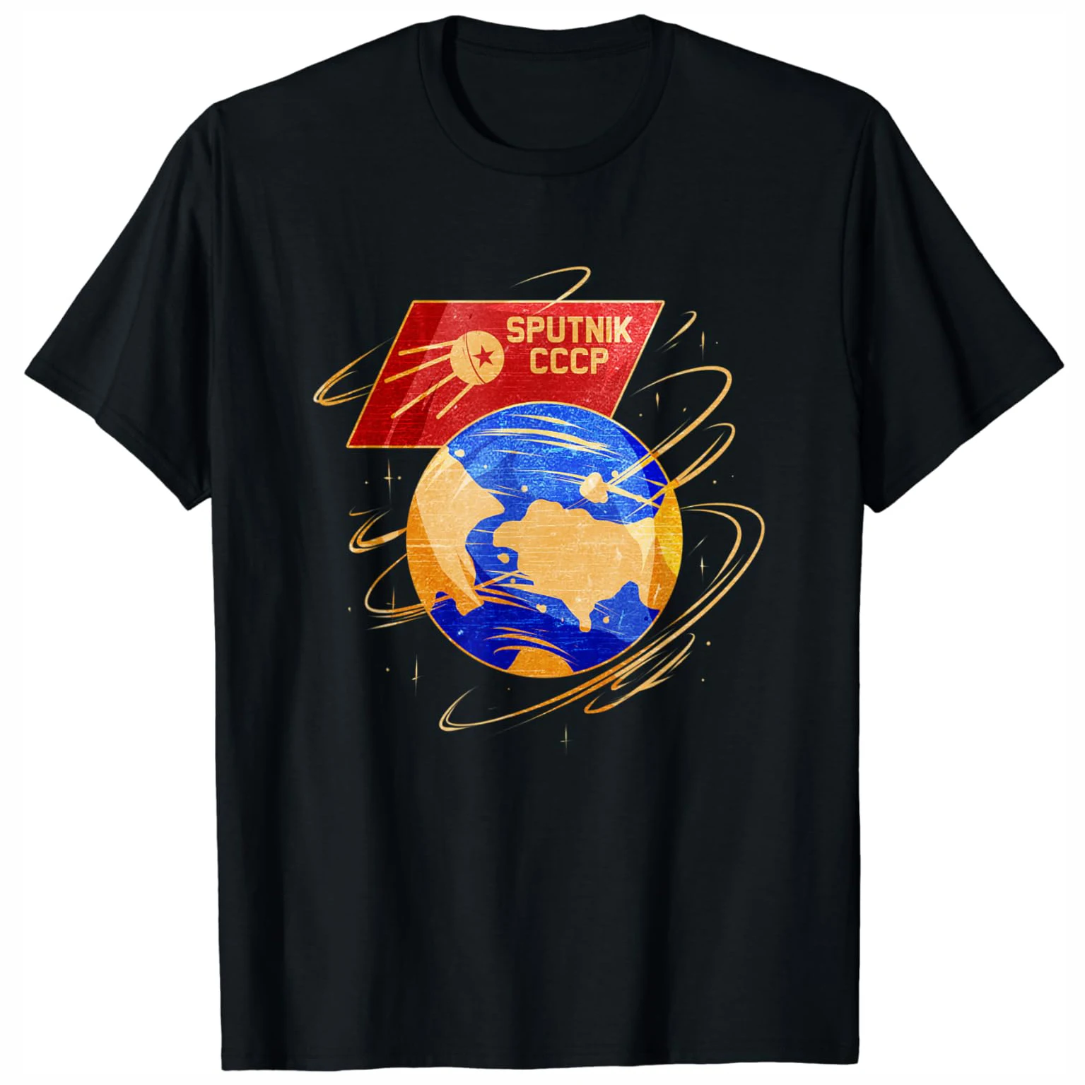 Retro Sputnik Space Satellite Russian Soviet Union Gift T-Shirt 100% Cotton O-Neck Short Sleeve Casual Mens T-shirt Size S-3XL