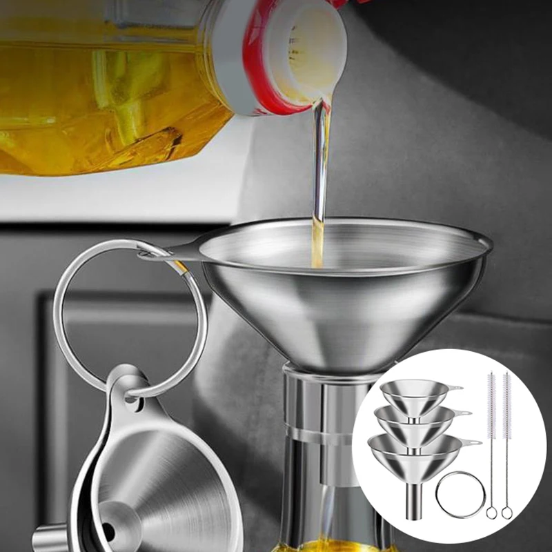 Stainless Steel Kitchen Funnels Set Food Grade Metal Funnels For Filling Bottles Small Funnels For Essential Oil Spices