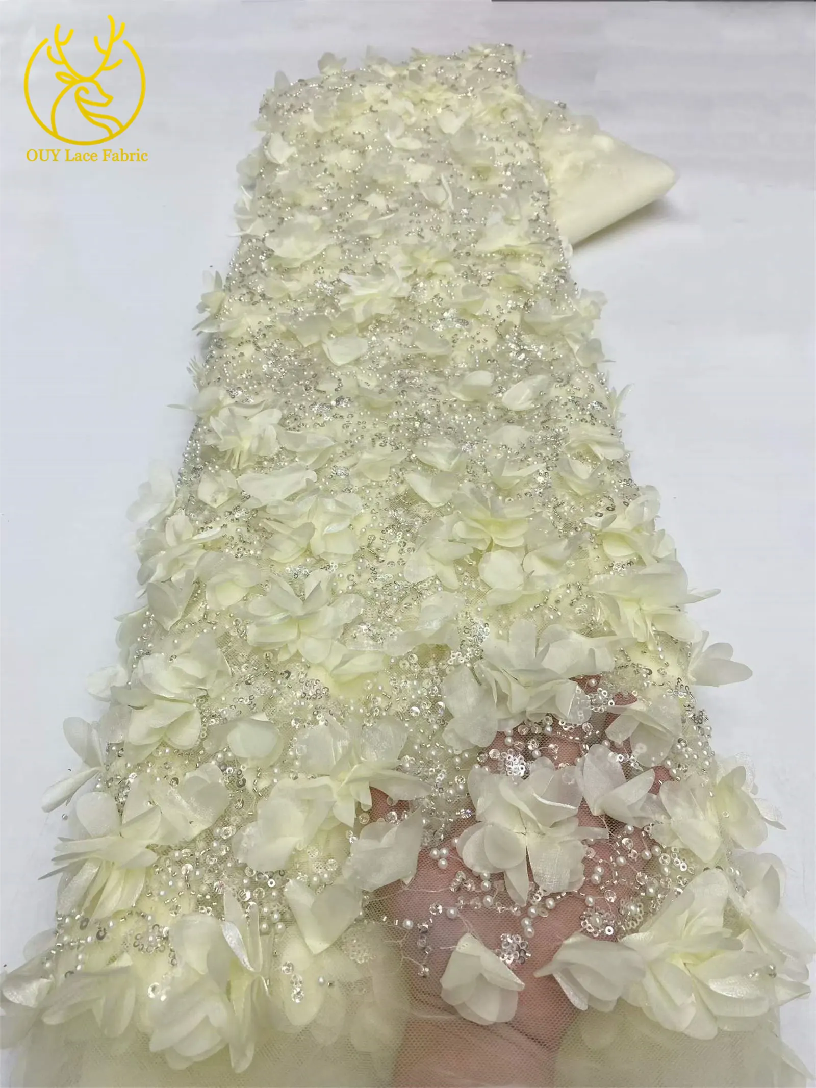 Afrikanischer Perlen-Pailletten-Spitzenstoff 2026 Schwarz 3D-Blumenstickerei Afrikanischer Spitzenstoff für Hochzeitskleid-Dekoration und Näharbeiten – Detail 24