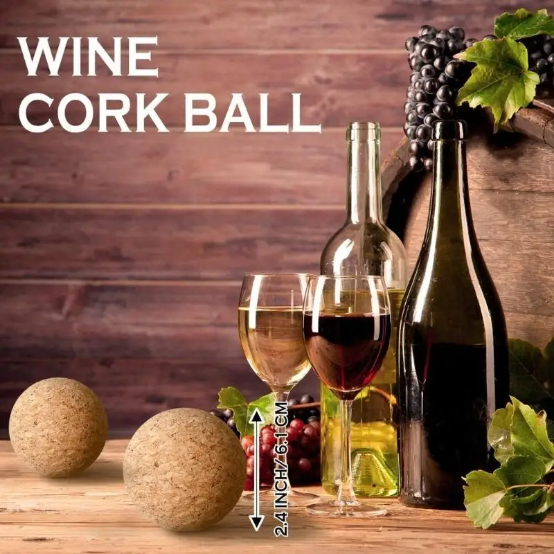 2pcs Wooden Cork Ball Stoppers 2.4inch Wine Cork Ball Replacement Practical Cork Ball Stopper 2pcs/set for Wine Bottles