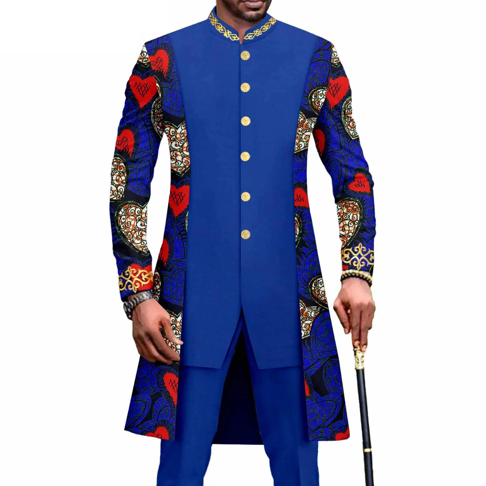 New Men`s Bussiness Suit Slim Fit Embroidery Blazer and Trousers 2 Piece Set Print Outfits Bazin Riche African Clothes