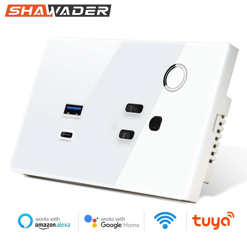 

Настенная розетка Shawader, розетка стандарта США, 15 А, USB TYPE-C, 30 Вт, WIFI Tuya Smart Power Touch, беспроводной пульт дистанционного управления с Alexa Google Home Kitchen