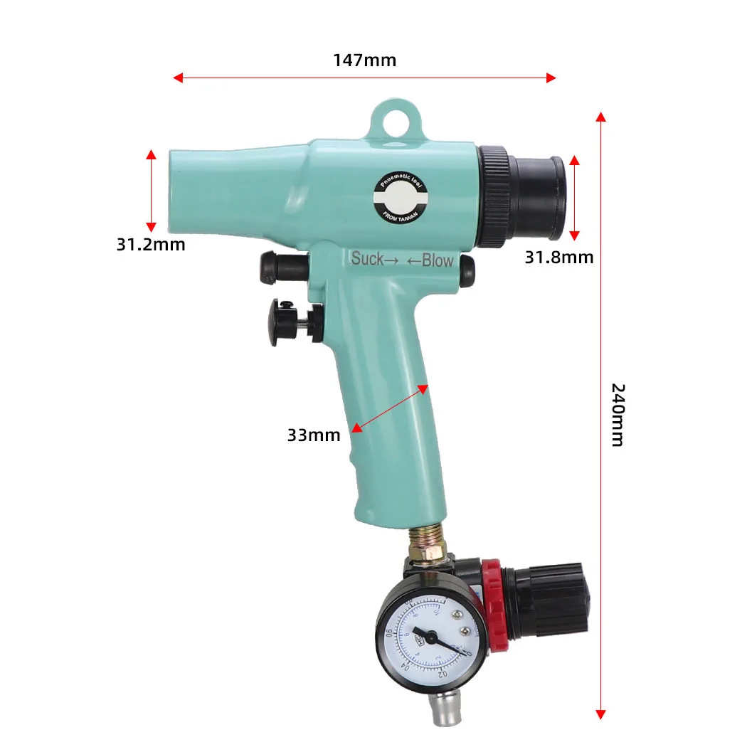 Pneumatic Art Paint Spray Adjustable Pressure Dual Suction Blow For Colorful Shell Flakes Texture Coating Tool With 1.1m Tube