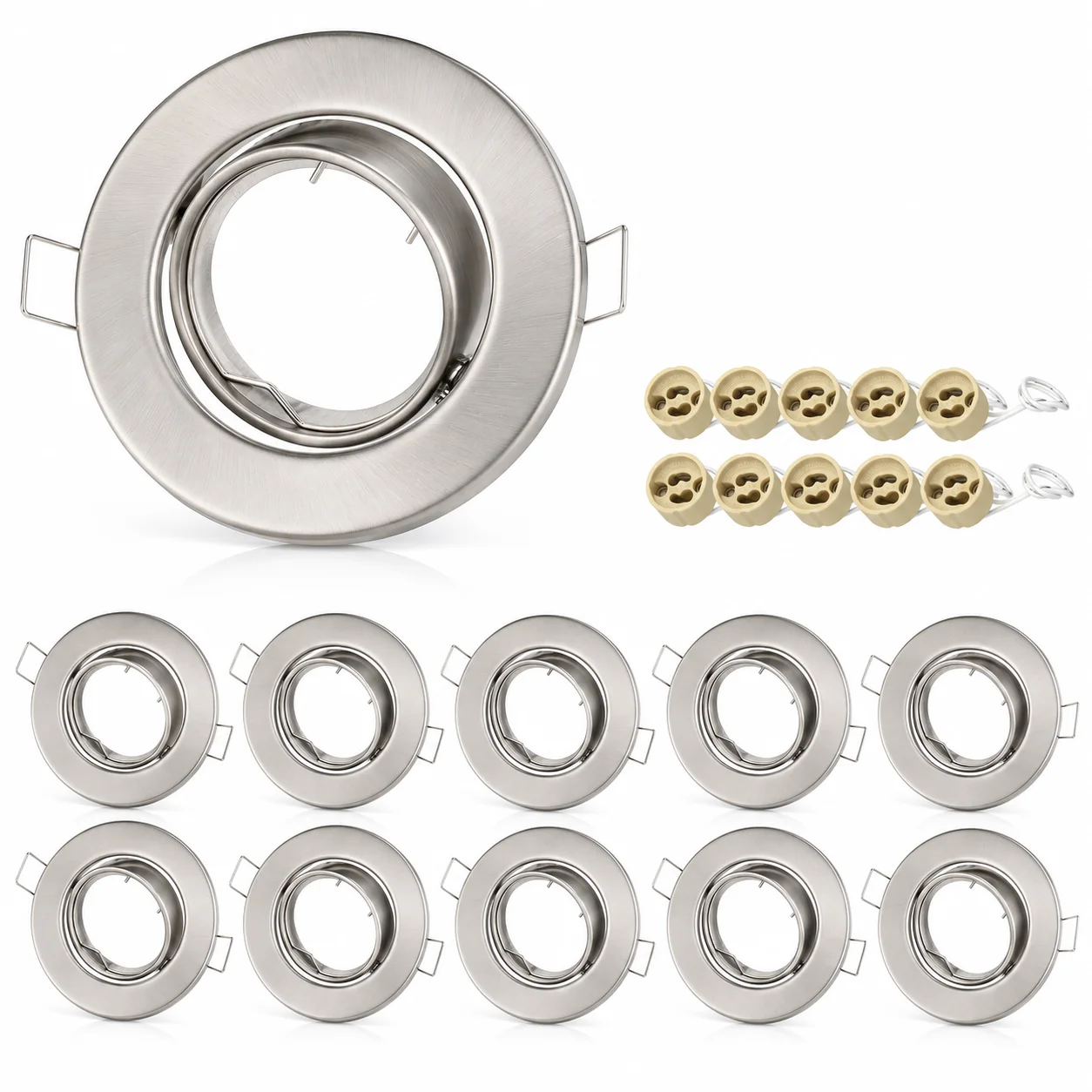 JOYINLED GU10 Recessed Lighting Pack of 10 Satin Nickel 30° LED Recessed Spotlight Round Metal Mounting Frame Recessed Spotlight