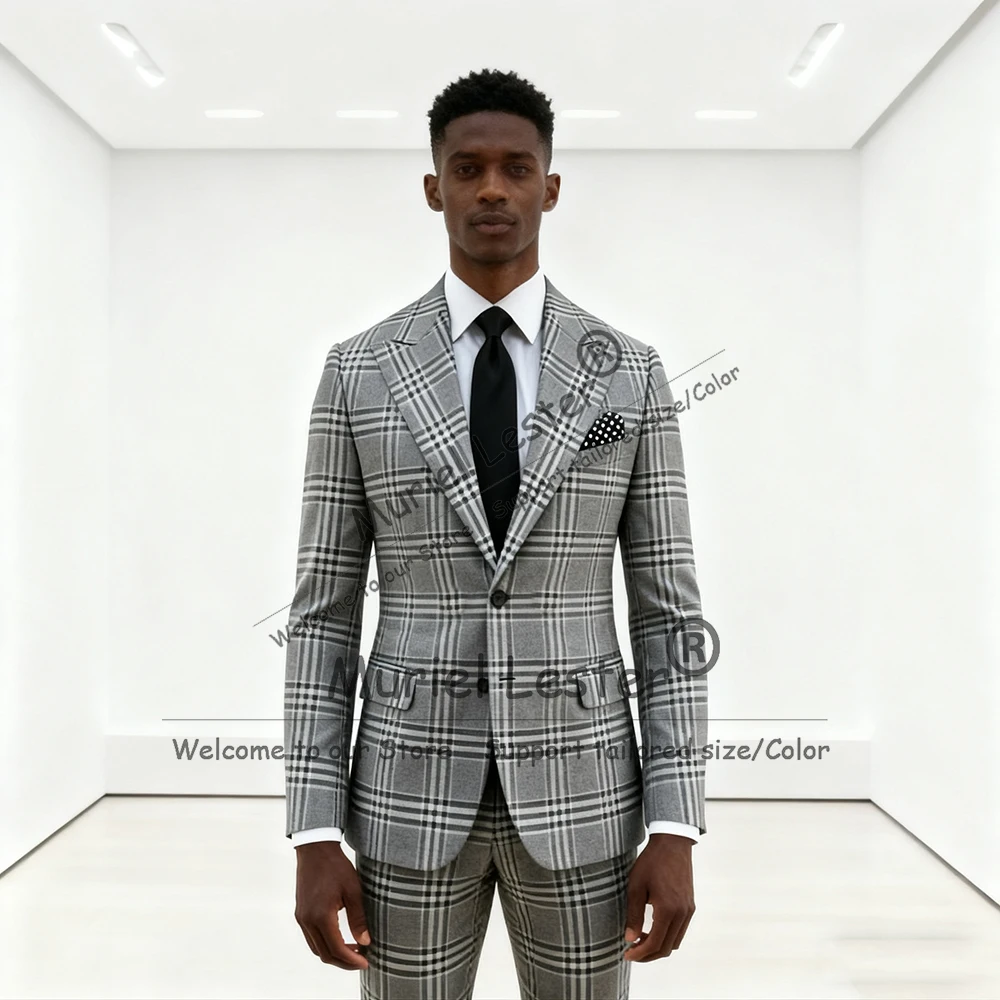 

Классический серый клетчатый костюм в клетку, мужской комплект из 2 предметов, однобортный пиджак для выпускного вечера, индивидуальный мужской наряд для банкета, вечеринки, деловой смокинг