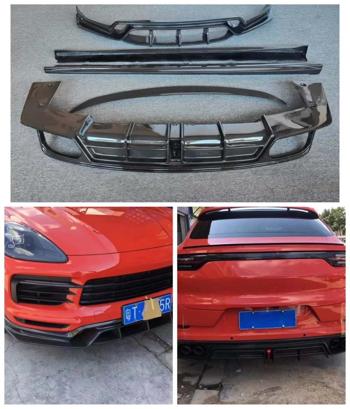 Carbon Fiber Body Kit for Porsche Cayenne Upgrade New Style, Front Lip, Rear Diffuser, Side Skirts, Rear Spoiler, Custom Car Kit