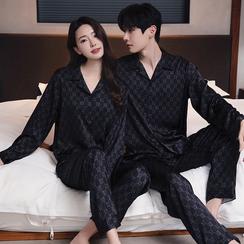 Couple Loungewear Nightwear Long Sleeve Sleep Trousers Silk Satin Sense Of Luxury Spring Autumn Summer Suit Loose Simple Casual