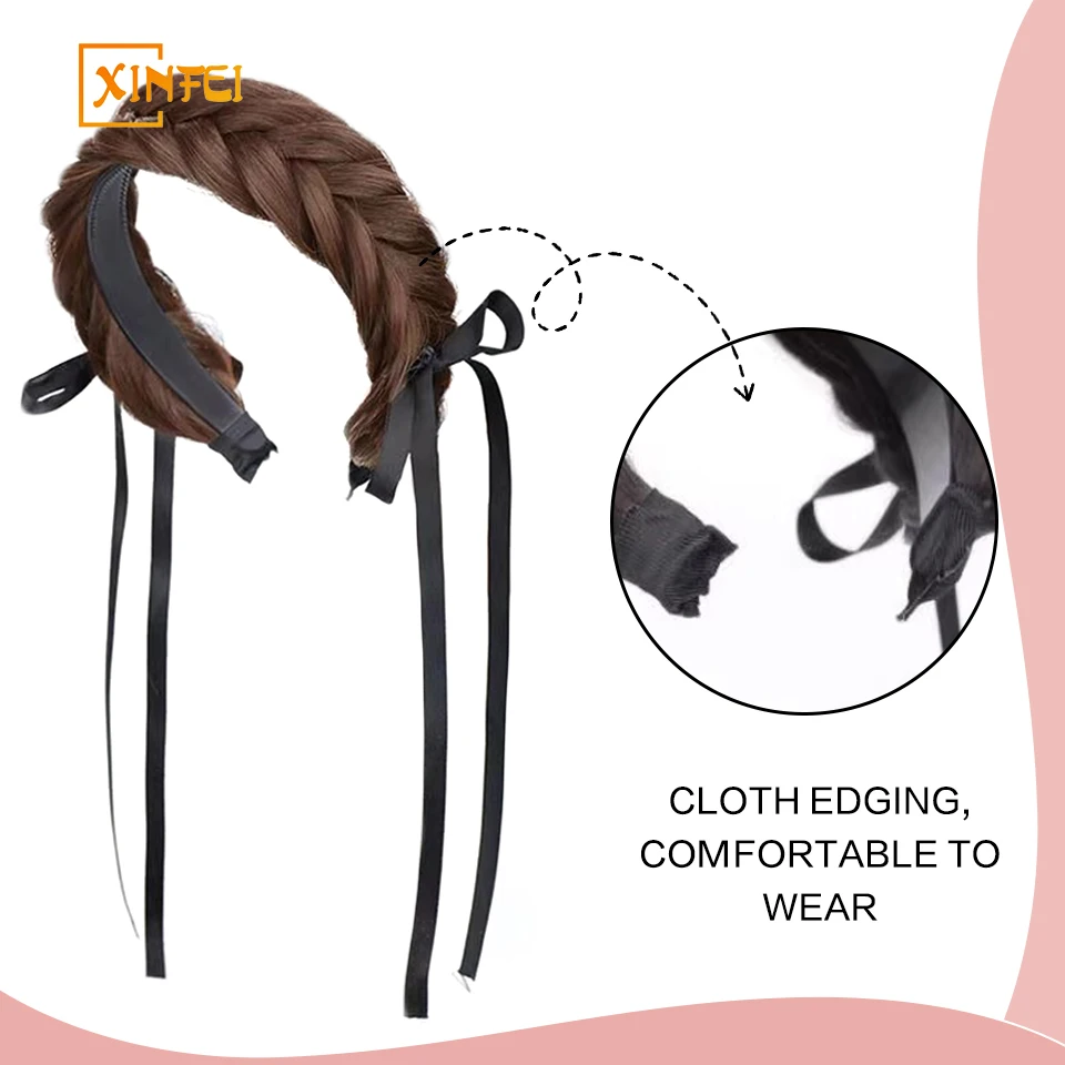 XINFEI Synthetic Wig Fake Hair Braided Hairband Fishbone Pearl Braided Headband Twist Hair Band Hairpin Headwear For Women