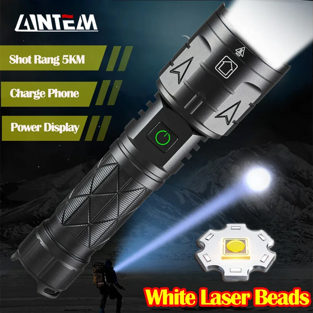 Super Long Range 5KM Tactical Flashlight High Power GT10 LED Torch USB Rechargeable Strong Light Lamp Outdoor Portable Lantern