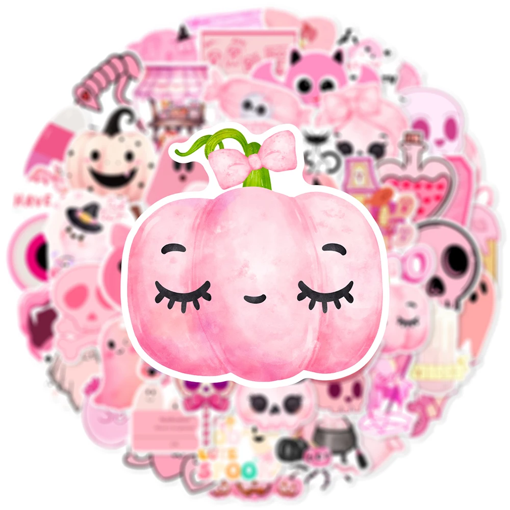 

10/30/56PCS Cute Pink Halloween Stickers Cartoon Wall Decals DIY Party Decoration Notebook Suitcase Phone Motorcycle Fridge Toys