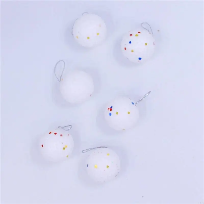 G99A 6Pcs Foams Snowballs White Round Balls with Glitters Star Christmas Tree Hanging Pendants Ornaments Home Party