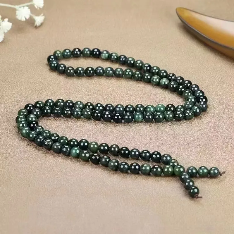 

Natural Green Jade Bracelet Tibetan Medicine King Stone Jade Magnet Mala Necklace 108 Beads Multilayer Tassel Charm Bracelets