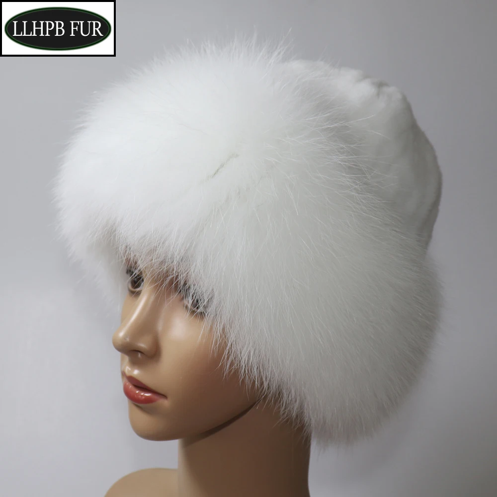 

Women Winter Hight Quality Hand Knitted Real Rex Rabbit Fur Hat Natural Soft Fox Fur Hats Warm Elasticity Thick Real Fur Caps