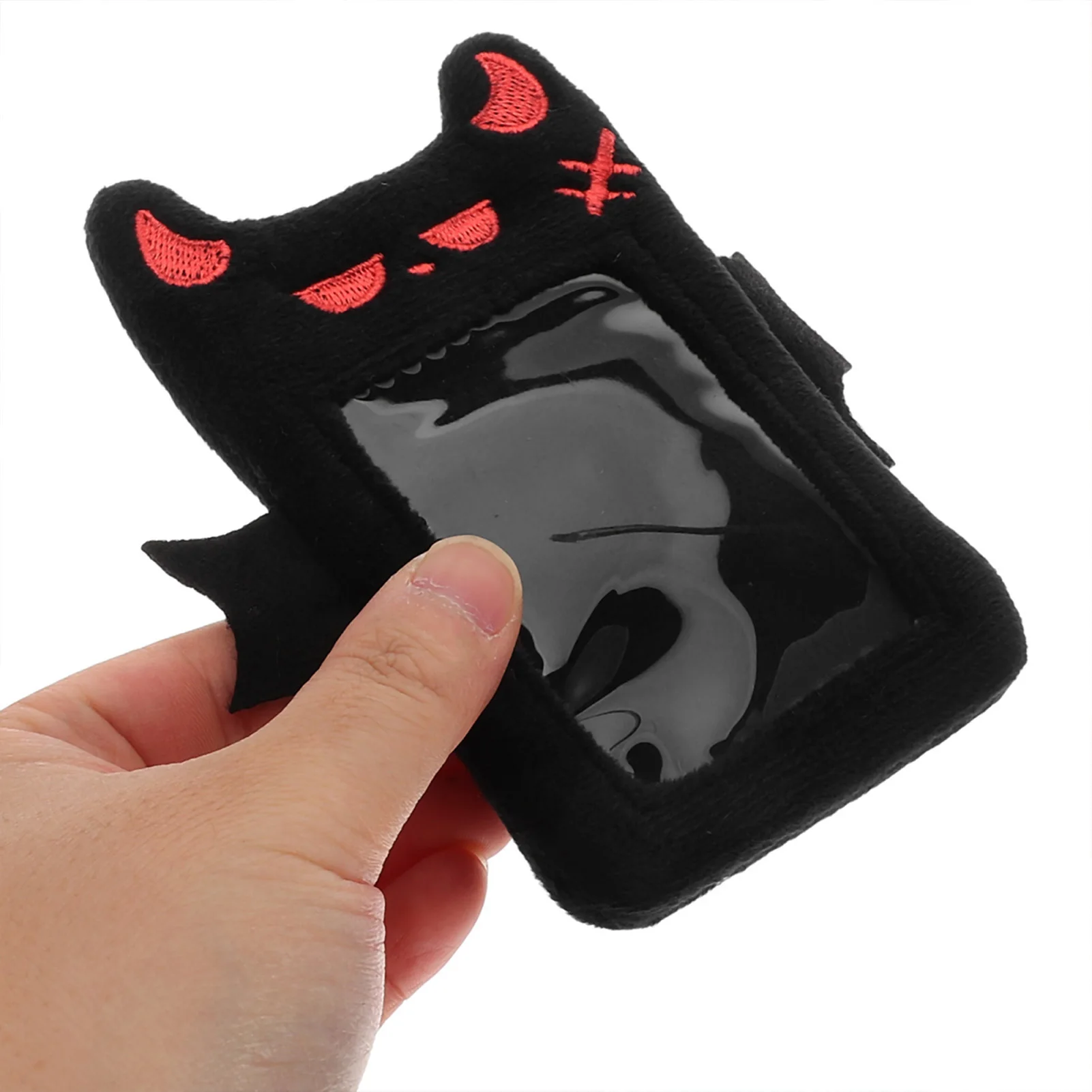 حامل بطاقات الصور الفوتوغرافية من القطيفة على شكل شيطان كرتوني، بطاقة هوية جرلي محمولة، حافظة واقية لبطاقة الصور والملحقات