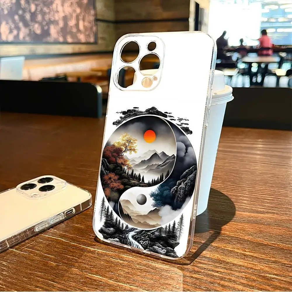 Funda de teléfono Tai Chi Moon Art Yin Yang para iPhone17,16,15,14,13,12,11 Plus,Pro Max, funda transparente suave