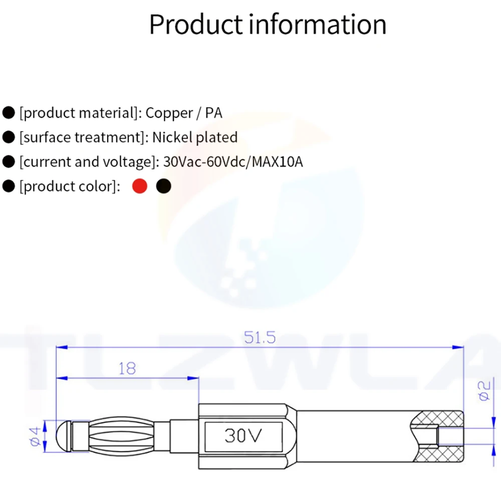 2PCS Gilding 30V 4MM Banana Plug To 2MM Female Socket 4MM Female Hole To 4MM Male Head Connector Adapter