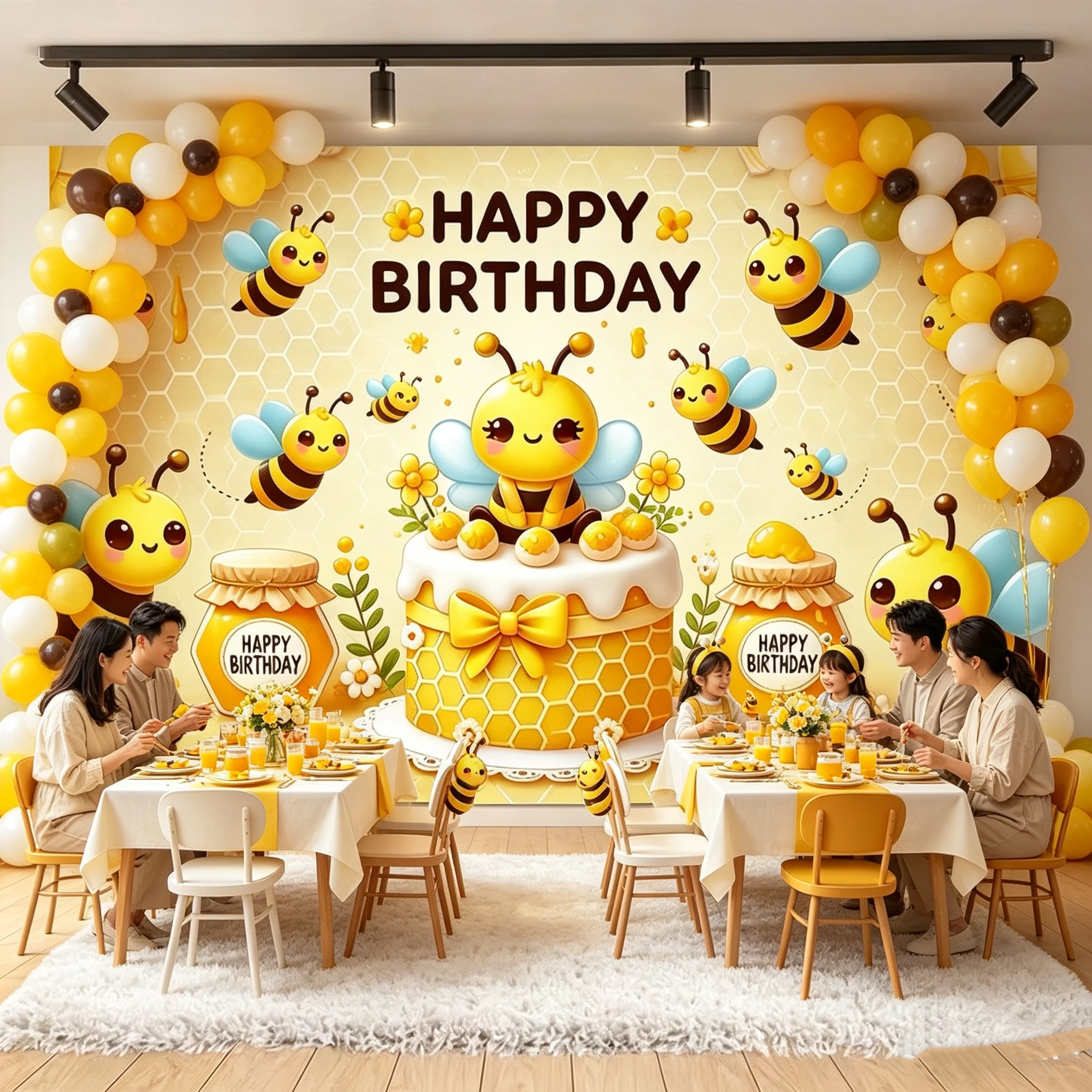Süße Bienen-Honig-Party-Dekoration: Hintergrund aus Holz mit Bienen-Motiv für Baby-Taufe, Neugeborenen-Geschlechtsenthüllung, Geburtstagsfeier, Studio-Requisiten, Banner – Detail 4