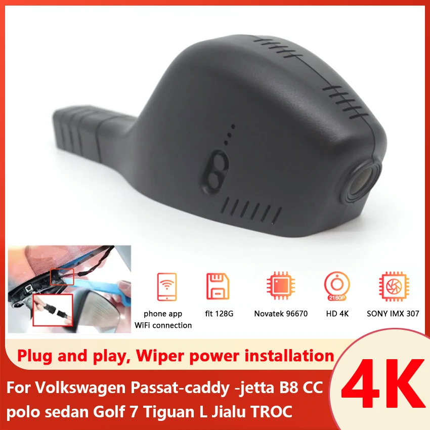 Hidden UHD 2160P Wifi Car Dvr 4K Dash Cam Camera For Volkswagen Passat caddy jetta B8 CC polo sedan Golf 7 Tiguan L Jialu TROC