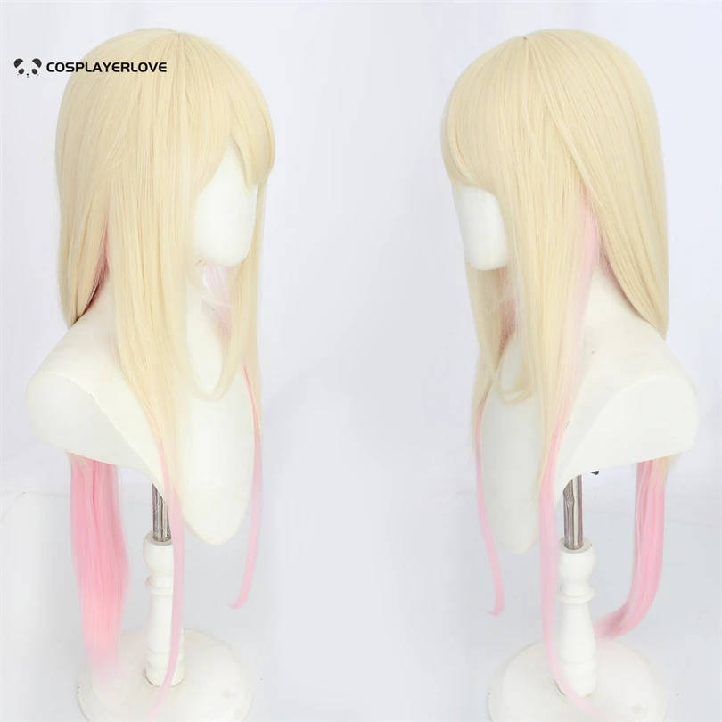 Anime Fujito Chiyuki Cosplay Perücke 80 cm Frau Lange Gelbe Farbverlauf Hellrosa Hitzebeständige Synthetische Haar Party