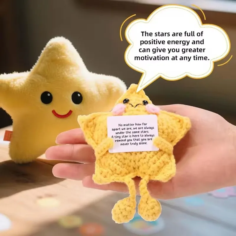 Positive Energy Star Hand Knitted Crochet Doll Cute With Leg Style Home Office Xmas Decor Inspirational Healing Ornament