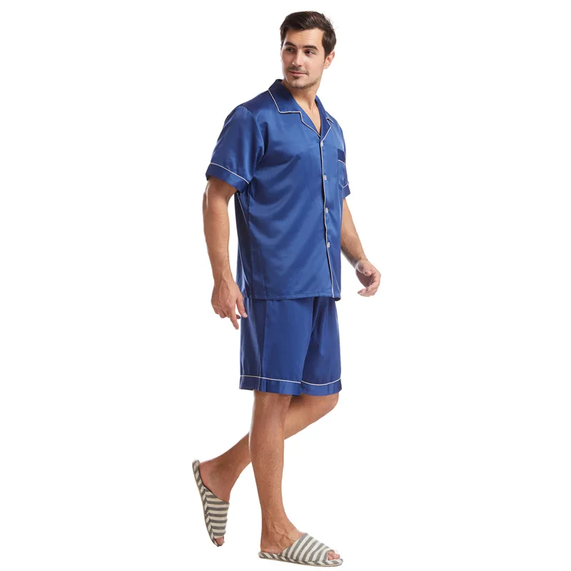 High Quality Satin Short-sleeved Pajamas Suit Large-size Loungewear Summer Men Solid Sleepwear Set Male Ice Silk Nightcloth Teen