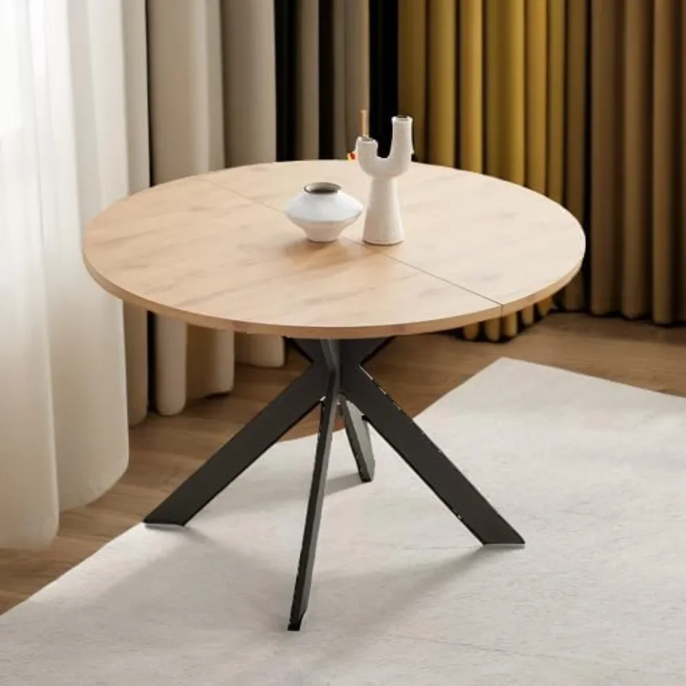 

46.4" Round Dining Table Set, Mid Century Modern Round Dining Table for 4-6 Person, w/Steel Legs, Coffee Table for Kitchen