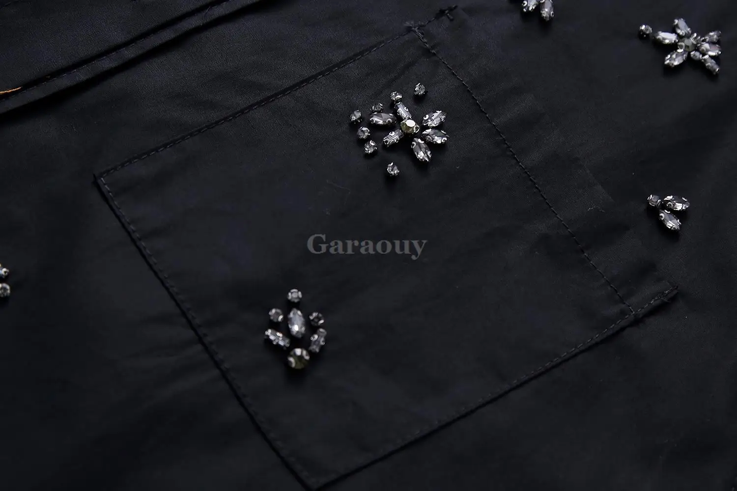 Garaouy 2024 Spring Women Jewelry Inlay Lapel Single Breasted Pocket Shirt Office Lady Party Blouse Female Oversized Blusas Tops