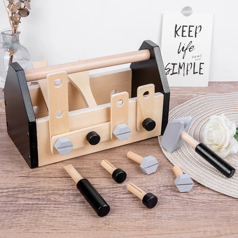 لعبة صندوق الأدوات الخشبي من مونتيسوري - مجموعة تفكيك صواميل مفك البراغي للأطفال الصغار