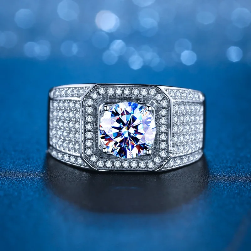 Kryos Jewelry PT950 Platinum Starry Sky Ring Men's 2Ct Moissanite - High-purity durable, galaxy meaning, gift carries eternal bl