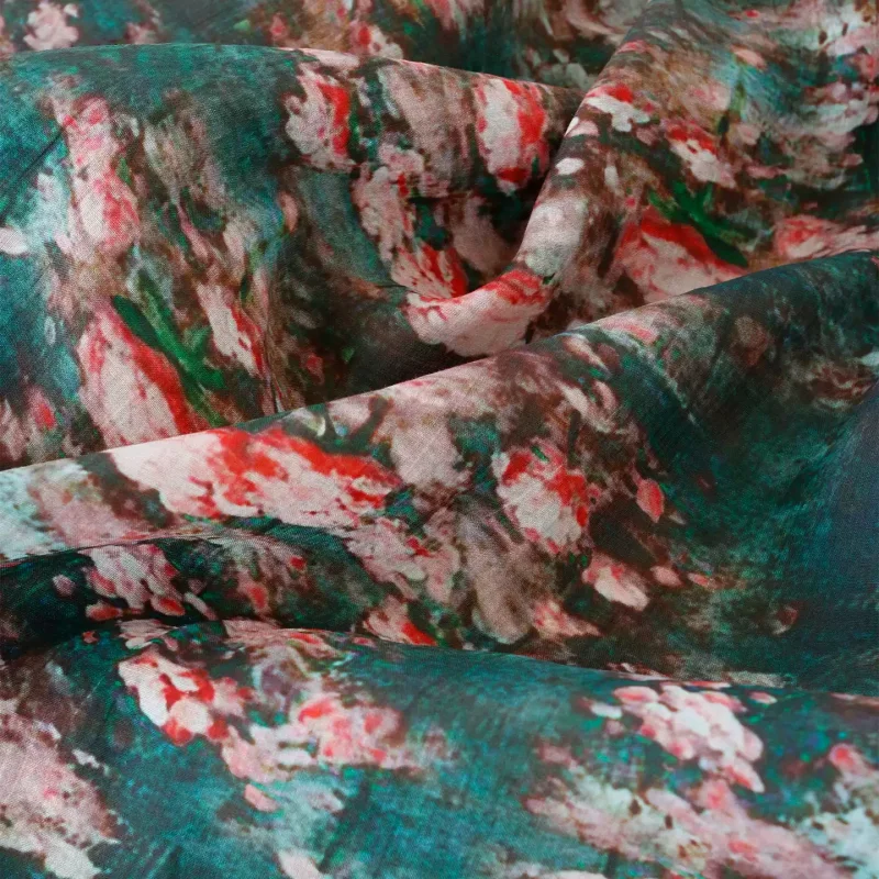 Deep green printed 100% ramie fabric for making handmade DIY sewing fabrics